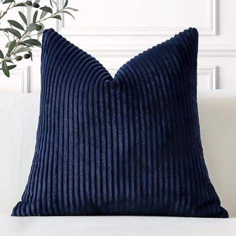Lot de 1 Housse de Coussin en Velours Côtelé Décoratif Canapé Taie d'oreiller Douce pour Maison Salon Chambre Lit Clic Clac Décoration 40x40cm Bleu Marine (1/5)