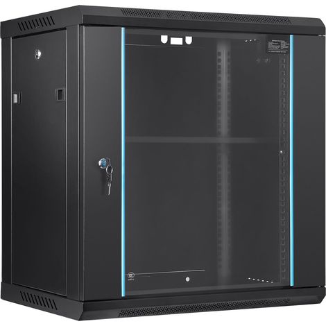12U Wandschrank für Netzwerkserver, 39,4 cm tief, 90 kg Tragfähigkeit, abschließbare Glastür und Seitenwände. (1/5)