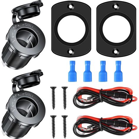 2 Pièces Prises Allume-Cigare Socket avec Panneau de Montage, Étanche et Anti-Poussière Prise 12V Camping Car étanche pour Bateau, Moto, Voiture, avec câble de raccordement de 0,6 m 12V/24V CC (1/4)