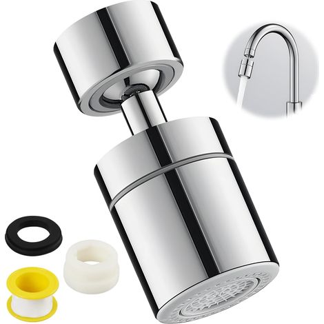 360° Pivotant Aérateur de Robinet, Mousseur Robinet avec Deux Modes, Économiseur d’Eau et Angle Réglable M22/M24, Accessoire Robinet Cuisine et Salle de Bain en ABS, Facile à Installer (1/5)