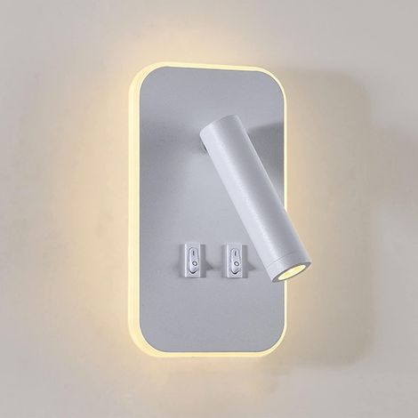 Applique LED, liseuses murales LED 12W, spot orientable (3W + 9W 3000K lumière chaude) (rectangle (1/5)