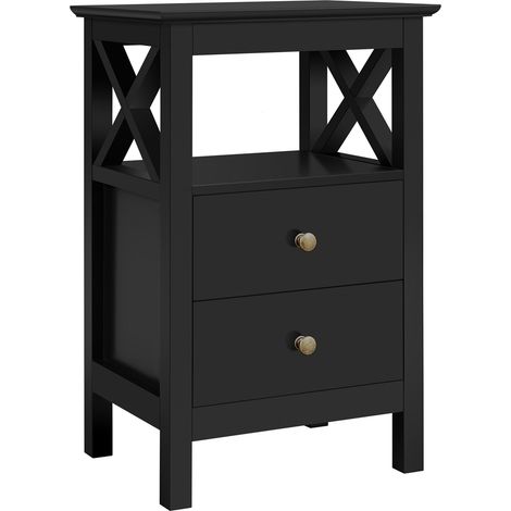 Homevive Mesilla de Noche con 2 Cajones Mesita de Noche de Moderno Mesa Auxiliar Lateral para Sofá Dormitoriode Madera MDF Negro 40×30×60cm Negro (1/5)