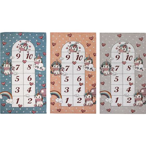 Tappeto Arredo e Gioco Antiscivolo Per Cameretta Bambini Disegno Unicorni, misura80x150coloreRosa Anitco (1/4)