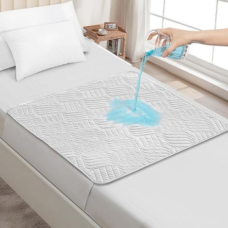Washable Incontinence Pads Wings, Waterproof Mattress Protector, Reusable Absorbent Sheet Incontinence Bedweting, Non-Slip Bottom (White, 85 x 90 cm) (1/3)