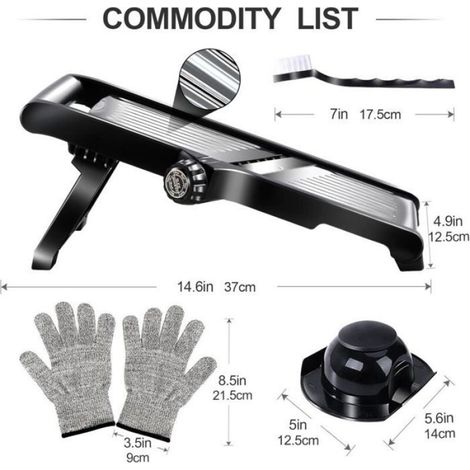 Mandoline Inox Professionnelle avec Lame Tranchante, Inclus 1 Gants de Sécurité et 1 Brosse de Nettoyage (1/5)