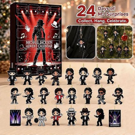 Calendrier de l'Avent de Noël avec ornement de dessin animé 2D représentant Michael Jackson (1/4)