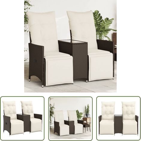 The Living Store Gartensofa 2-Sitzer Verstellbar mit Tisch Braun Poly Rattan - Gartenmöbel - Outdoor-Sofa - Rattan-Sofa - Lounge Set - Balkonmöbel (1/5)
