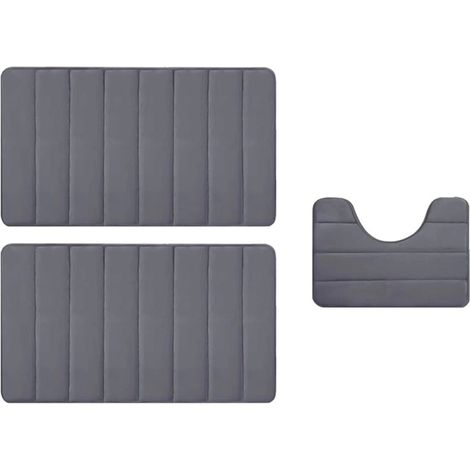 Bardusch-Lot de 3 tapis de bain mousse mémoire épais, antidérapants, dos caoutchouc, lavables machine, couleur foncée (1/5)