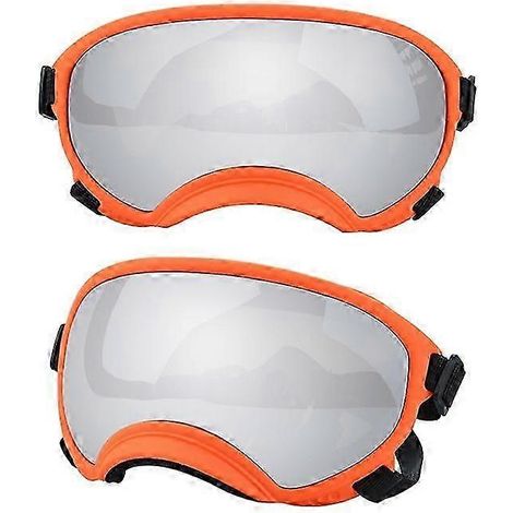 Hundebrille mit UV-Schutz, hoher Stoßfestigkeit, verstellbarem Gummizug, atmungsaktiv, für Welpen und große Hunderassen (Orange und Silber, Größe S) (1/5)