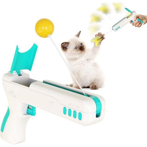 Jouets De Chat Drôles, Jouets De Chat Interactif, Batons De Chat Drôles, Jouets De Chat De Plumes, Baton De Chat Drôle avec Boule Taquine,Lake Blue-Fei Yu (1/4)