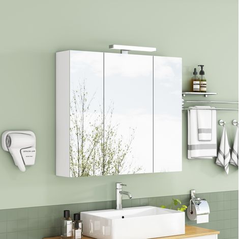 Armario con espejo de baño 80 cm blanco con LED y enchufe, 3 puertas FLORAGRACE (1/5)