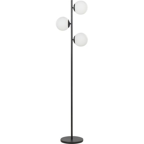 Lámpara de pie moderna iluminación metal base negra redonda 3 luces pantalla esférica blanco Wadi (1/5)