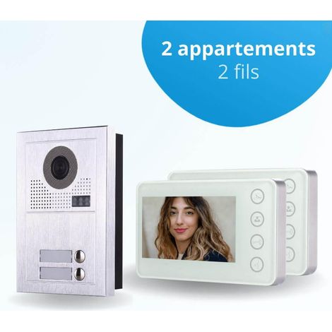 Portier interphone vidéo MODERN 2 Fils - 2 appartements - 2 écrans blancs