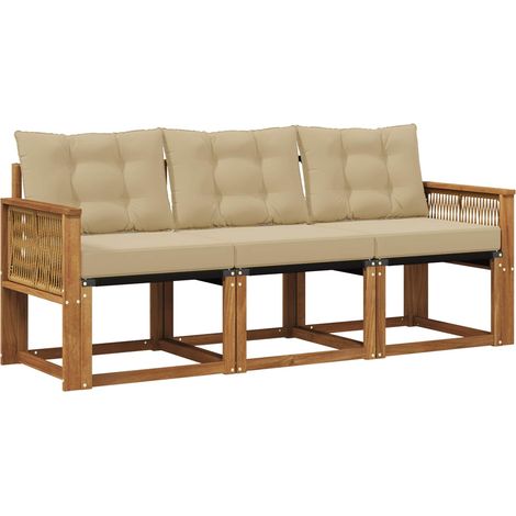Outdoor Sofa Set with Cushion 3 pcs Natural and Beige vidaXL