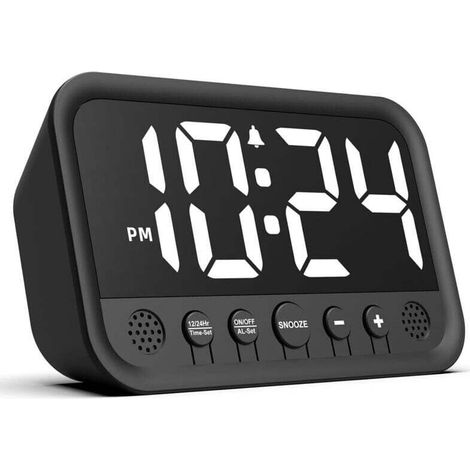 Réveil Numérique avec Grands Chiffres, Horloge Numérique avec écran LED, Luminosité et Volume Réglables, Snooze, 12/24HR, Horloge Numérique Fonctionne sur Secteur-Crezuo