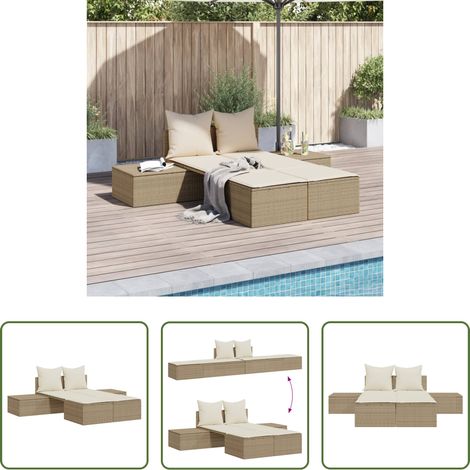 Gartenmöbel - Doppel-Sonnenliege mit Auflagen Beige Poly Rattan (1/5)