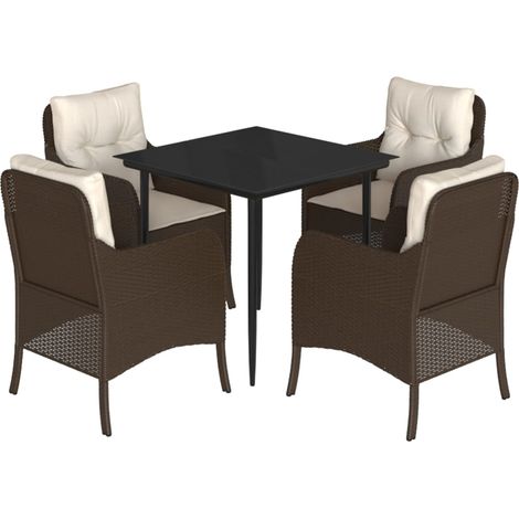 Maison Exclusive - 5-tlg. Garten-Essgruppe mit Kissen Braun Poly