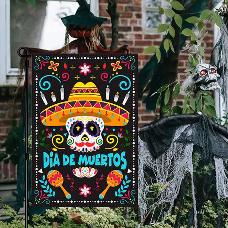 Drapeau d Halloween, drapeau d Halloween, drapeau de jardin de cour d impression numérique recto-verso en lin de style nordique (30 × 45 cm) (1/4)