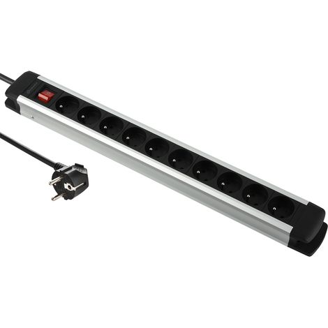 Alu-Line Bloc Multiprise 10 Prises avec Corps en Aluminium, Câbles 3G1,5mm, 2M, Noir (1/4)