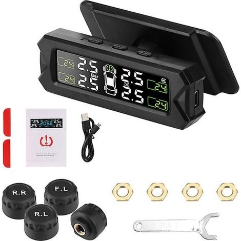 Solarbetriebenes Reifendruckkontrollsystem, Reifendruckkontrollsystem für Autos, Sensor, Reifentester, Diagnosegerät – Crezuo (1/5)