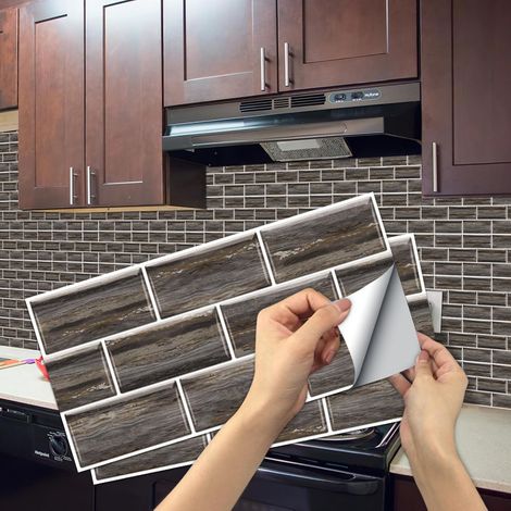 Crédence de Cuisine Style Pierre Gris Foncé - Lot de 6 Panneaux Imperméables, Facile à Nettoyer pour Cuisine, Salle de Bain (1/5)