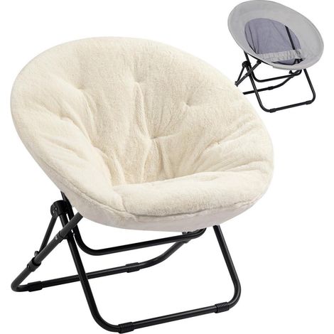 Fauteuil rond pliant en peluche, assise confortable, intérieur/extérieur, beige (1/5)