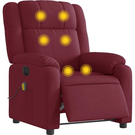 Sillón de masaje reclinable eléctrico tela rojo tinto vidaXL
