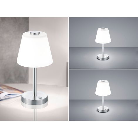 LED Tischleuchte 2er Set Nickel matt mit Glaslampenschirm in Weiß, Höhe 29cm (1/5)
