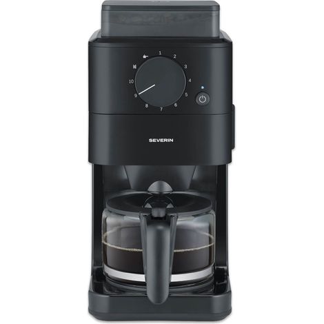 Machine à café filtre avec broyeur intégré pour café en grains ou moulu + réglage de la mouture, Cafetière filtre avec carafe verre 10 tasses, cuillère, filtre permanent, noir, KA 9215 (1/5)
