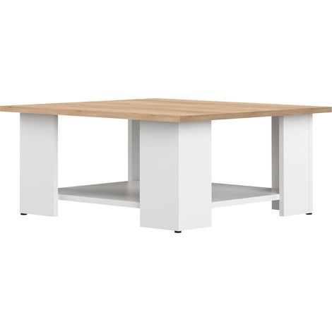 Table basse 67x67x31 cm blanc et plateau naturel - MODERN