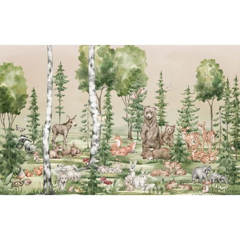 Papier peint panoramique enfant,naturel Copains Câlins (1/4)