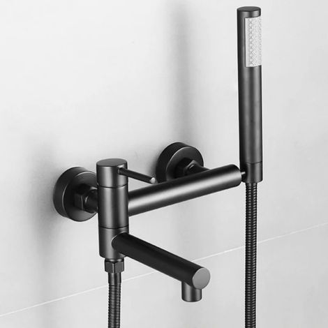 Robinet de baignoire-douche (noir) avec bec pivotant et douchette. (1/5)