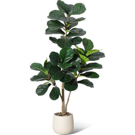120cm Grande Ficus lyrata Artificielle Réalistes,Fausse Plante verte Interieur en Pot avec pierres,sans Entretien,Arbre d'intérieur/Décorations Végétales Artificielles pour Salon,Bureau,Balcon (1/5)
