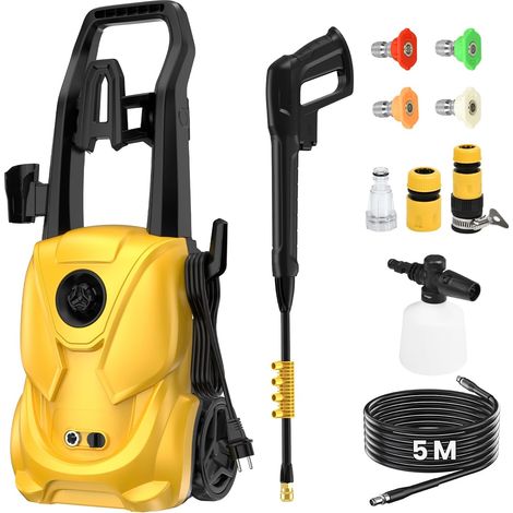 Nettoyeur Haute Pression, 180 Bar Nettoyeurs Haute-Pression, Débit : 680 L/H, 2000 W Moteur Brushless Laveur Haute Pression Eau Chaude, 5-en-1 pour Terrasse, Maison, Jardin, Voiture, Washer (1/5)