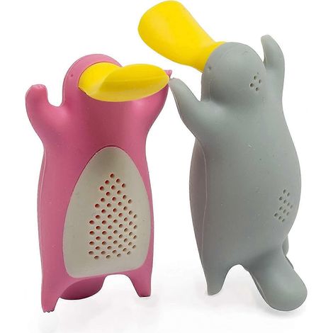 Geschenkset mit 2 Tee-Eiern für losen Tee, Motiv: Schnabeltierpaar, grau.