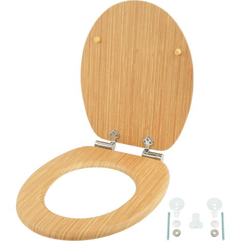 Relaxdays Sedile WC ovale, doppia chiusura ammortizzata, 37,5 x 43,5 cm, MDF, fino a 150 kg, naturale
