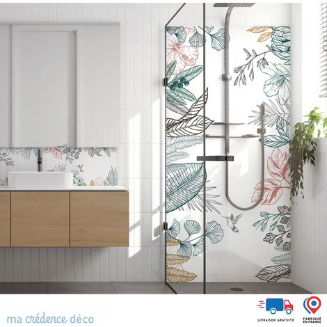 Panneau de douche : Feuilles tropicales 1 - Couleur Rouge beige - Alu composite - 90 - 245 (1/3)