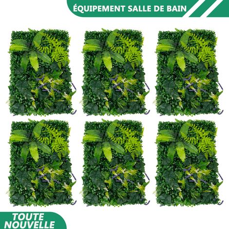 WAOBDLA 6PCS 60x40cm murs de verdure artificiel vert plastique mur monté herbe artificielle décor de fond (1/5)