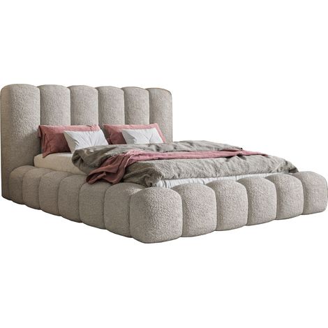 Emporius Lit rembourré 140x200 Madeno, tissu bouclé, mousse épaisse, lit coffre gris clair (1/5)