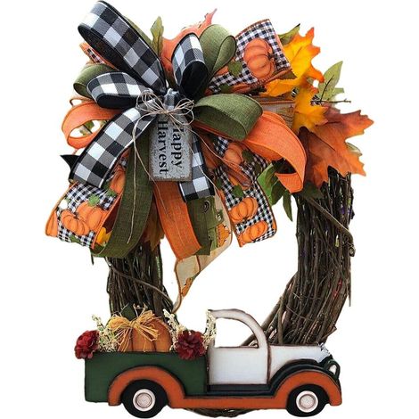 Halloween-LKW-Kranz, künstliche Herbstgirlande mit Bauernhofmotiven zur Halloween-Dekoration (1/5)