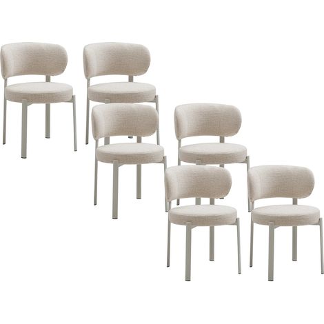 Lot de 6 chaises en tissu tweed et métal crème - Beige - ASILOVA (1/5)
