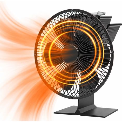 Relaxdays Stove Fan, Safety Guard, Heat-Powered, No Power, 6 Blades, Freestanding, HWD 21.5x19x11 cm, Aluminium, Black (1/5)
