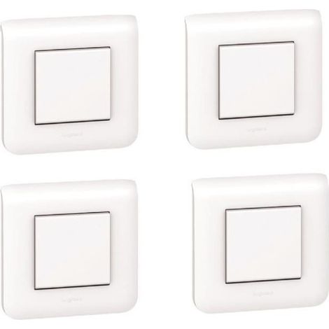 Lot de 4 interrupteurs ou va-et-vient avec plaque Mosaic - Blanc (1/3)