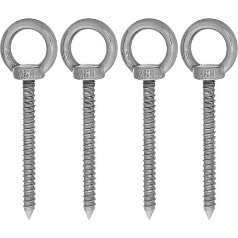 Lot de 4 Crochets à Œillet M8X80 MM en Acier Inoxydable 304 Vis Autotaraudeuses Robustes Suspendre Intérieure et Extérieure Boulons à Œil Résistants pour Hamacs Balançoires et (1/5)