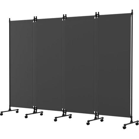 Paravent 4 pièces - Paravent brise-vue balcon avec roues verrouillables - Paravent mobile pour séparation de pièce pour bureau, chambre à coucher - 246 cm × 183 cm - Gris