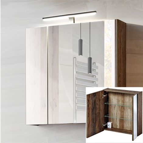 Spiegelschrank 60cm mit LED-Beluchtung PUEBLA-56 in Vintage Oak Nb. B/H/T ca. 60/75/17 cm (1/5)