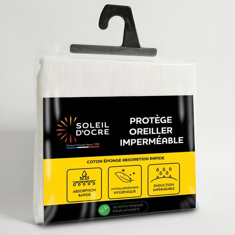 Soleil D Ocre – Taie d'oreiller 50x70 cm en éponge imperméable – Hypoallergénique et absorbante – Confortable et épaisse pour literie saine