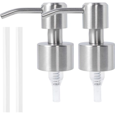 2 pompe di ricambio in acciaio inox per dispenser di sapone - Design moderno - Acciaio spazzolato - Pompa resistente in acciaio inox per flaconi dispenser (1/5)