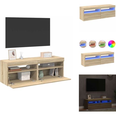 TV-Schränke LED-Leuchten 2 Stk. Sonoma-Eiche 60x35x40 cm - TV Schrank - Holzschrank - Schlafzimmer Möbel - Wohnzimmer Dekoration - LED Beleuchtung (1/5)