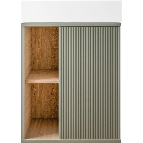 Bernstein – Waschtischunterschrank BELDIVO 50 cm – Keramikwaschbecken – Türanschlag rechts – Push-to-Open – Soft-Close – Jadegrün matt (1/5)